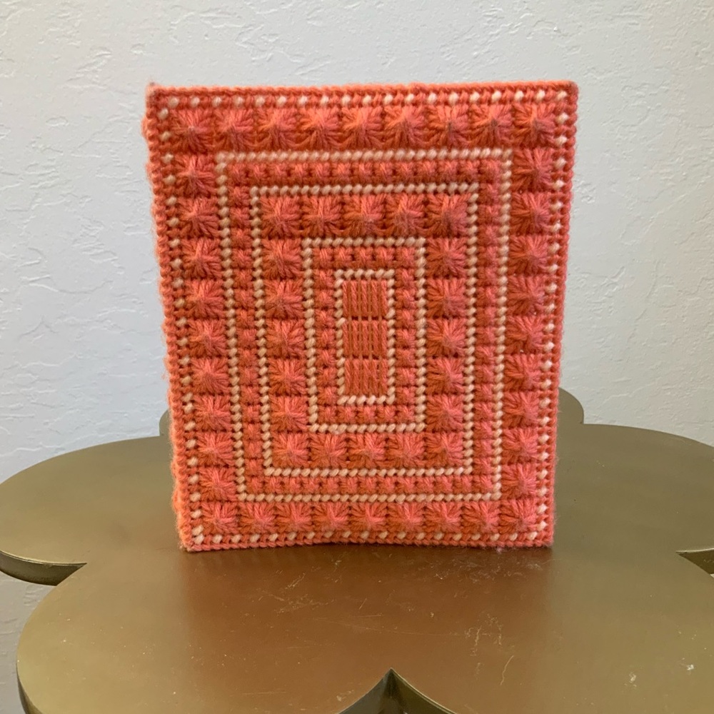 Pink Cross Stitch Woven Photo Album Vintage Retro